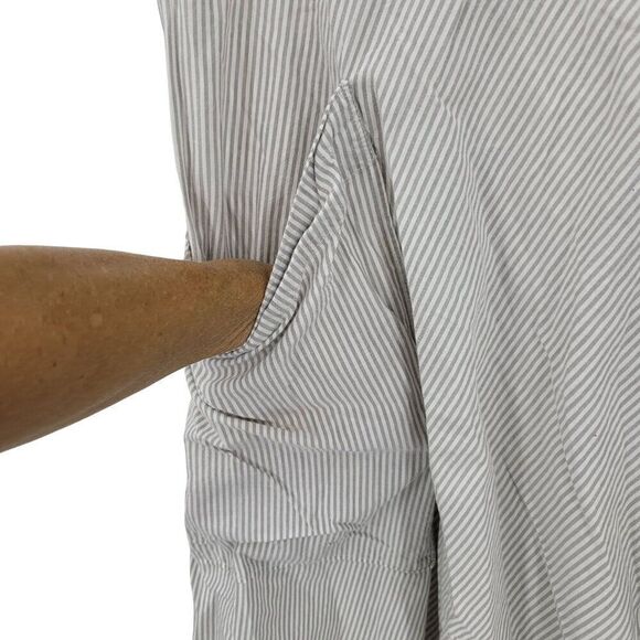 Vintage 90s Pin Striped Cotton Skirt 12 Gray Full Midi Pockets Casual Boho India - Picture 2 of 10